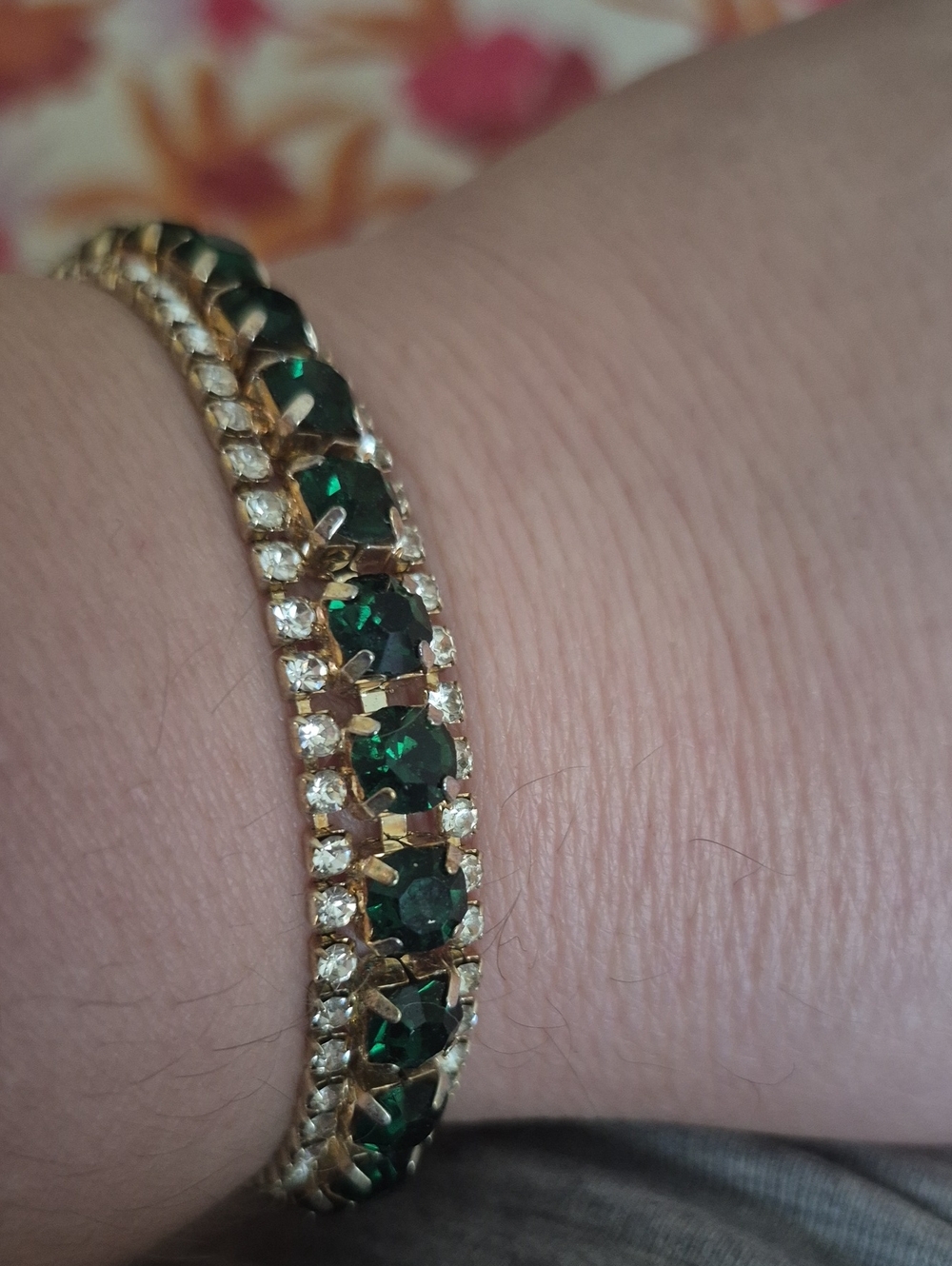 Gold Tennis Bracelet with Emerald Green Crystals